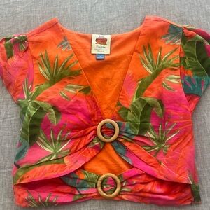 Farm Rio Tropical Pink and Orange Crop Top